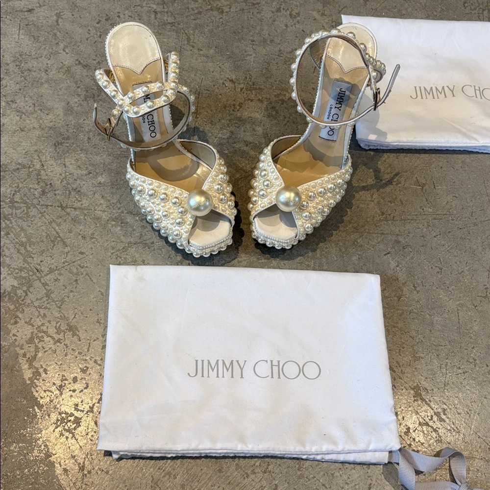 Jimmy Choo Pearl-Studded Ivory Heels - Picture 14 of 14